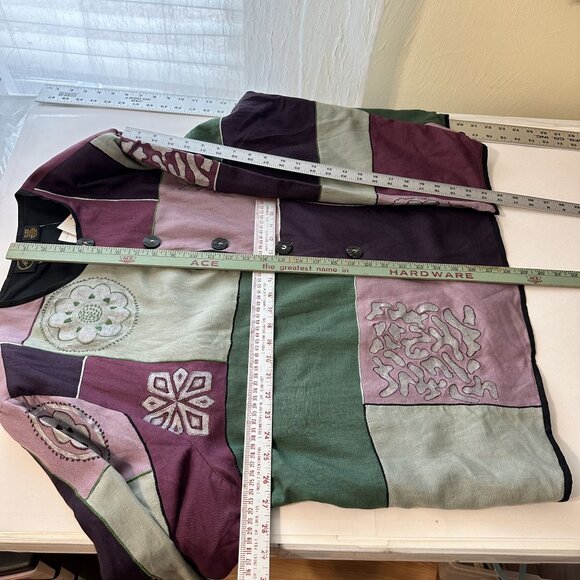 Boho Patchwork Button Up Jacket Womens 3X Rayon & Cotton Purple Embroidered - Picture 5 of 8